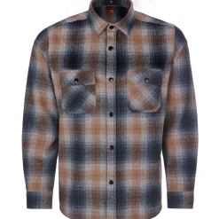 Cheap Herren Flanellhemd "Karo", Blau-Orange Herren Hemden