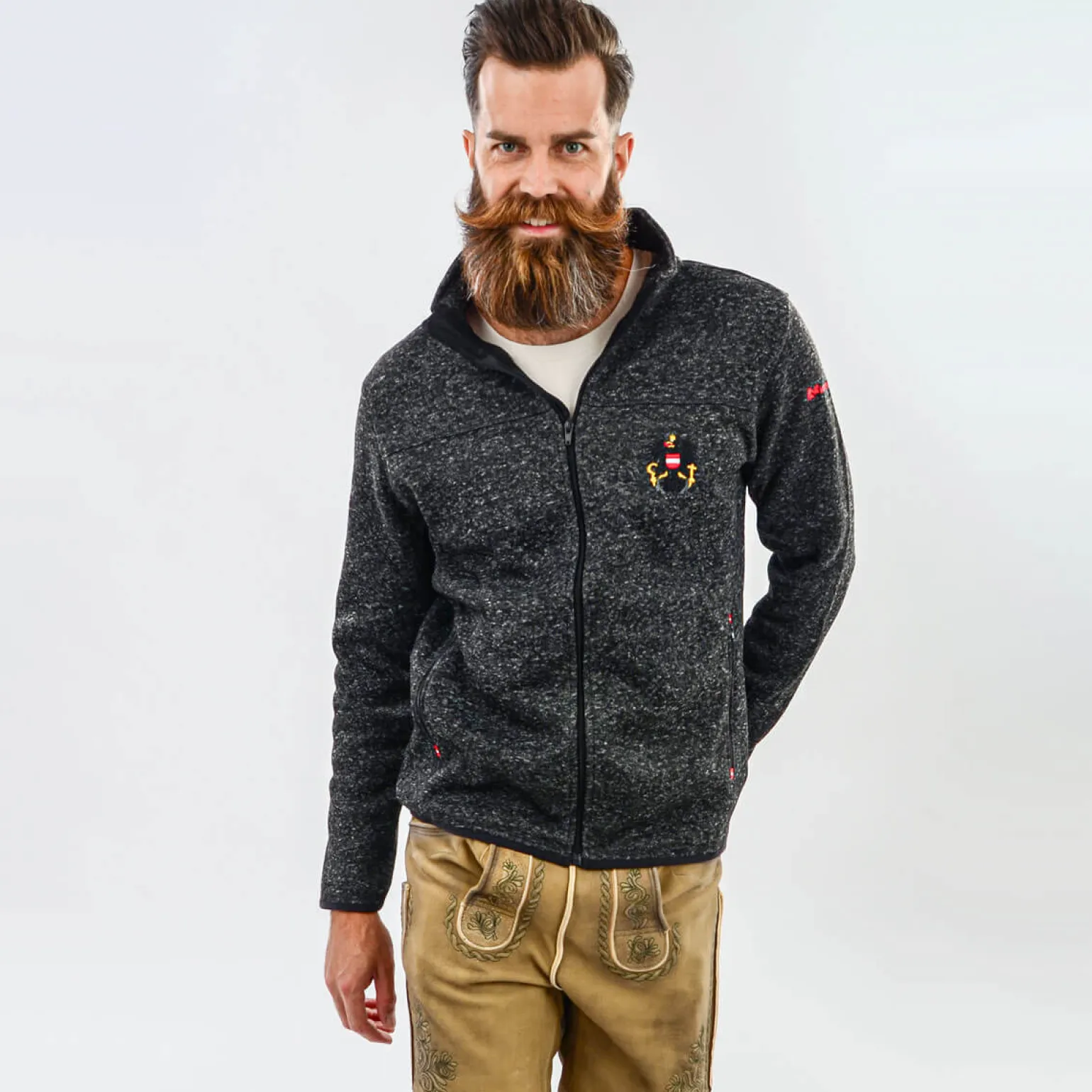 Hot Herren Strickfleece Jacke "Österreich", Anthrazit Herren Jacken
